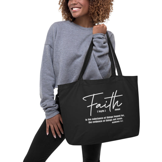 Large Black Tote Bag - Faith Inspirational Print