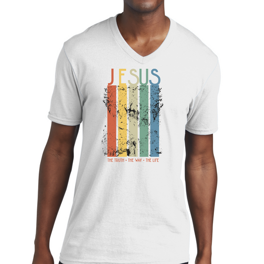 Mens V-Neck Graphic Tee T-Shirt Jesus The Truth The Way The Life,
