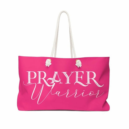 Weekender Tote Bag, Pink and White Prayer Warrior